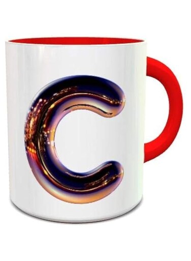 Impress Ceramic Coffee Mug with Night Chrome Letter C (White and Red)