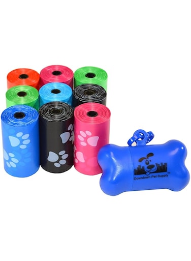 Downtown Pet Supply Poop Bags for Dogs with Dispenser, 180 Count - Leak-Proof Dog Waste Bags and Bone-Shaped Dog Poop Bags Holder for Leash - Rainbow with Paw Prints, 12.5" x 8.5