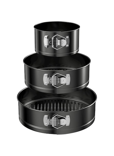 WinGluge 3 Pieces Open Cake Tin, 12/18/22cm Round Baking Tray, Cake Pan, Non-Stick Coating Cake Pans with Removable Base, Cake Pan Set, for Cakes, Quiche