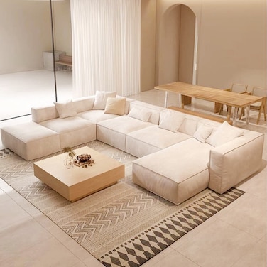 Karnak Amelia 6 Seater U-Shape Velvet Sofa - Beige