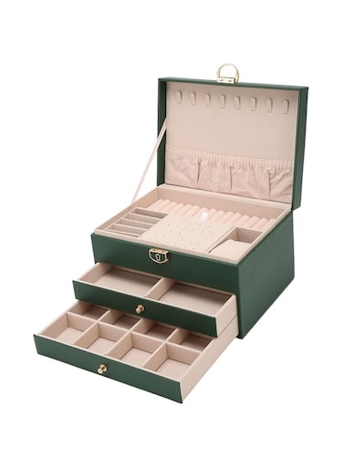 fannay Jewelry Box, 3 Layer Jewelry Organizer with 2 Drawers, Portable Travel Jewelry Storage Case with Lock for Necklace, Earrings, Rings, Bracelets