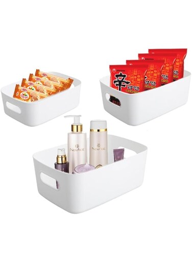 BELLSBERRY Plastic Storage Bins, Versatile Storage Bin, Stackable Household Organizers Storage Bin Home Office Closet Toys Clothes Kids Room Nursery WHITE * 3 PCS/SET