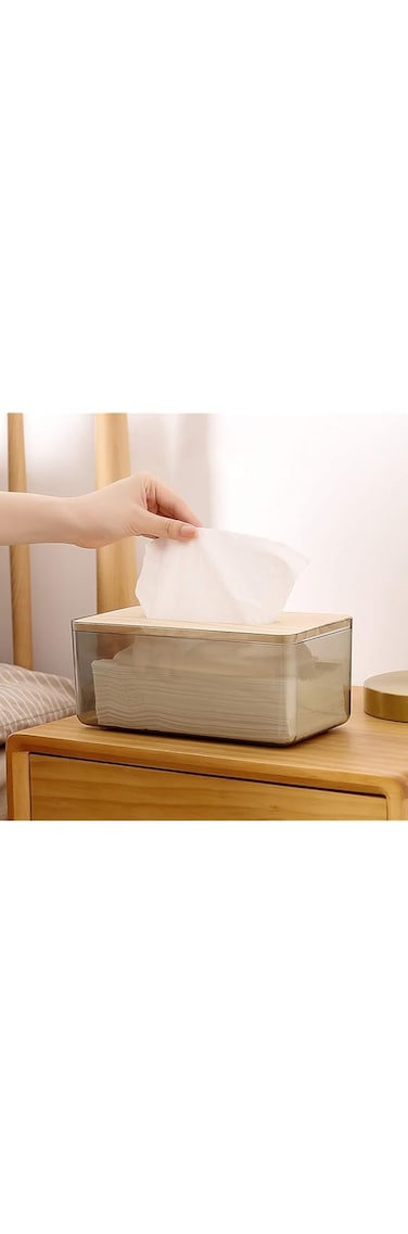 ECVV Acrylic Clear Rectangle Nordic Creative Facial Tissue Wipes Holder Dispenser Box Dryer Sheet Wet Toilet Paper Tray Container Restaurant Napkin Storage Case Transparent With Bamboo Cover