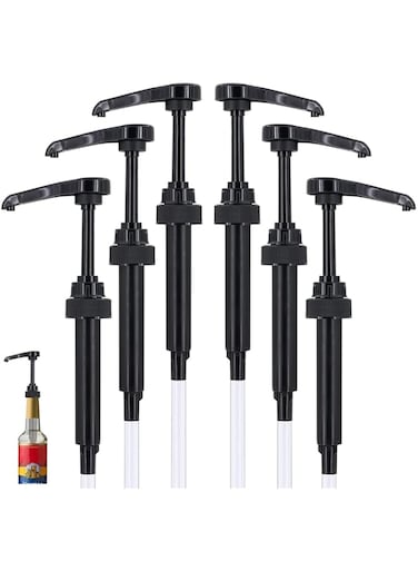 AtRyx Syrup Pump, 6 Pack Coffee Syrup Dispenser Pump, Syrup Pump Dispenser Flavor Syrup Pump Caramel Syrup Pump Replacement for adding syrup to Coffee,Tea, Soda, and cocktails (Black)