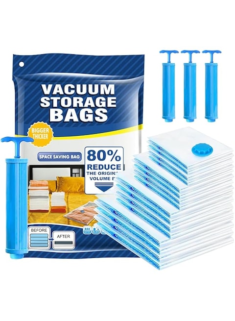 BPA Vacuum Storage Bags - Pack of 18 (3Jumbo/6 Large/6 Medium/3 Pumps) Re-usable Travel Compression Storage Bags For Clothes, Comforters &amp; Blankets - Space Saver Sealer Bags with Hand Pump