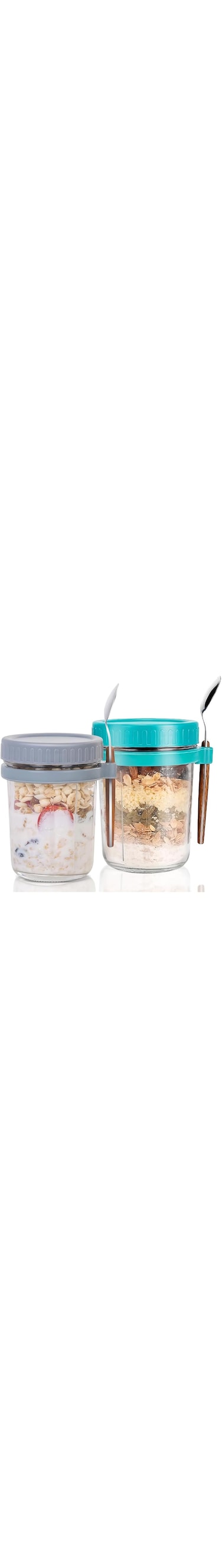 ECASA&trade; 2PCS Overnight Oats Jars Set, Airtight Oatmeal Container with Measurement Marks, 350ML Large Capacity Yogurt Containers Airtight Jars for Milk