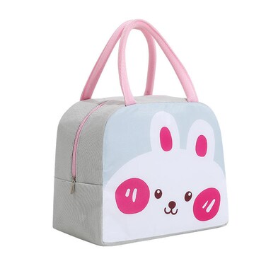 Mobcos Rabbit Smile Grey Large Capacity Insulated Lunch Bag   Waterproof &amp; Stain-Resistant Meal Tote with Advanced Temperature Retention   Durable Polyester Lunch Bag for Office &amp; School