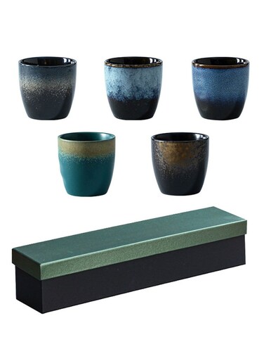 5-Piece Handmade Ceramic Espresso Coffee Cup Set 150ml &acirc;&euro;&ldquo; Multicolor Gift Box for Tea, Cappuccino, Latte, Turkish Coffee
