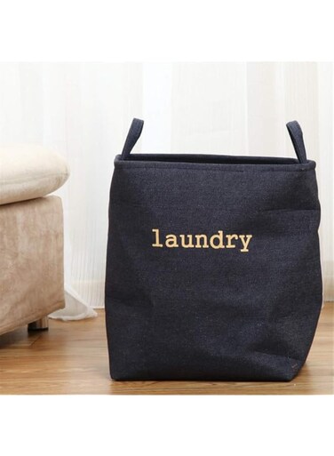 XJZM Large Waterproof Coated Hamper, Hemp Cotton Fabric Folding Laundry Basket, Waterproof Laundry Basket, Toy Bucket (dark blue,43 * 41 * 33cm)
