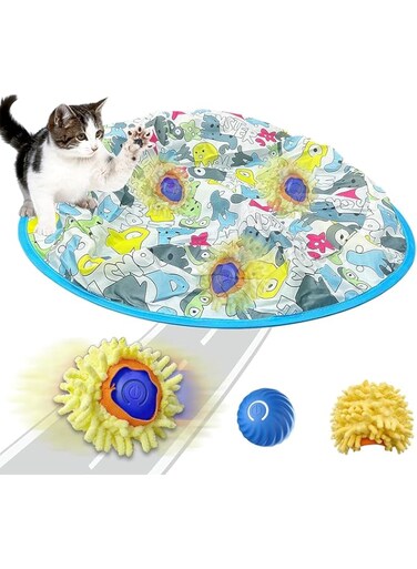 AquaFalcon Interactive Cat Toys, Fast Rolling Ball in Play Mat, Automatic Motion Activated Moving Ball Hide and Seek Game for Indoor Exercise Kicker, 28 Inch Play Mat
