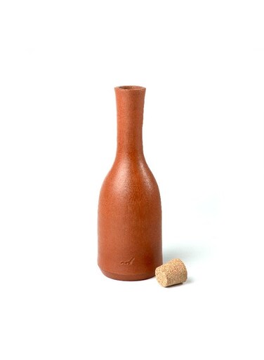 Corked Terracotta Carafe Bottle &acirc;&euro;&ldquo; Handmade Clay Water &amp; Beverage Server, Table Bottle with Natural Cork Stopper