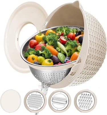 Kitchen Colander &amp; Mixing Bowl Set - Versatile Food Prep Essentials for Pasta, Rice, Fruits, Veggies, and Salads - Apartment &amp; Home Must-Have