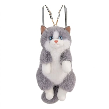 Super Realistic Cat Plush Backpack - Grey   Soft Faux Fur 3D Animal Backpack with Adjustable Strap &amp; Zipper   Cute Kawaii Purse for Cat Lovers   Lightweight Bag for Birthday Gift, New Year Gift, Christmas Gift