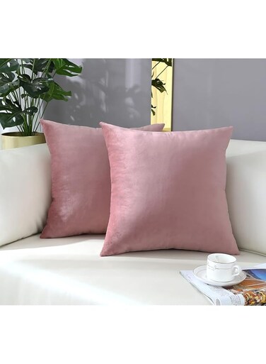mixeoo Comfy Dusty Rose Throw Pillow Covers Decorative Square Solid Thick Velvet Super Soft Cushion Cases Home Decor for Sofa Couch Living Room Chair, Set of 2, 18 x 18 Inch