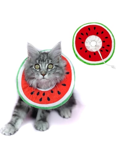Adjustable Cat Cone Collar, Comfortable Soft Neck Cone After Surgery, Protective Elizabethan Collar for Wound Healing (Watermelon (Medium))