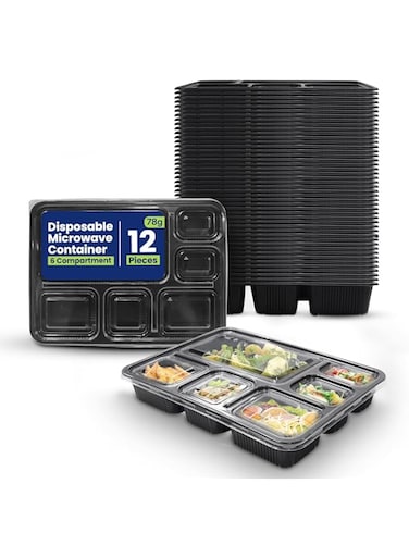 SNH Packing 12 Pieces Disposable Microwave Container Rectangular - 6 Compartment