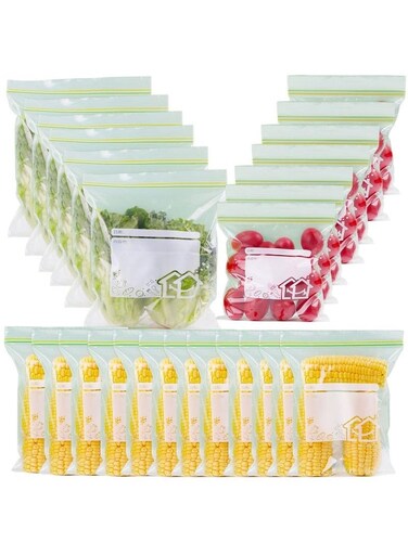 Packs Reusable Food Storage Bags, Freezer Ziplock Lunch Bags for Meats Meals, Vegetables, Fruits, Desserts, Snacks 15 Large/25 Medium/30 Small (Clear/White)