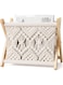 Mkouo Macrame Magazine Rack Small Boho Magazine Holder Storage Basket Standing Rack for Books, Newspapers, Notebook, Swaddle Blanket, Living Room, Bathroom, Office, Nursery, Rustic Boho Home Decor
