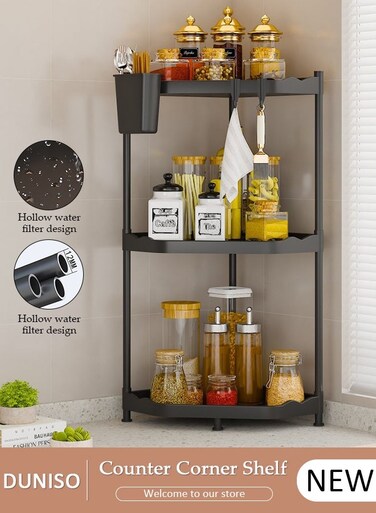 3-Tier Counter Corner Shelf, Kitchen Counter Organizer, Spice Rack, Bathroom Vanity Trays, Wooden Desktop Stand, Bedside Shelf for Small Spaces, Cosmetic Storage Perfume Holder