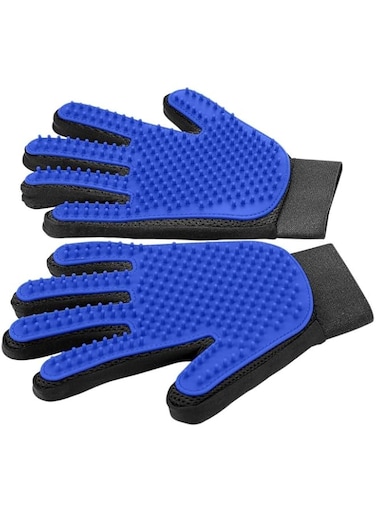 DELOMO Pet Grooming Glove - Gentle Deshedding Brush Glove - Efficient Pet Hair Remover Mitt - Enhanced Five Finger Design - Perfect for Dog &amp; Cat with Long &amp; Short Fur - 1 Pair
