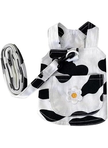 Small Dog Harness Vest with Leash Set, Cow Print Dog Overalls, Soft Pet Shirt for Cats Puppy Small Dogs (White, XS)