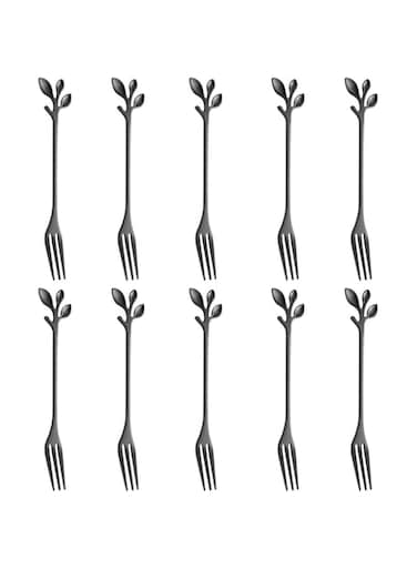 AnSaw 10 Pcs Stainless Steel Black Leaf Creative Appetizer Cake Fruit Forks Set 4.7 Inches Tasting Dessert Forks Kitchen Accessory Wedding Party (Black-10Fork)