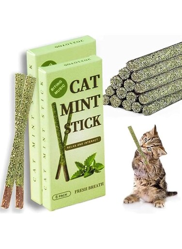 ShabeEat 12pcs Cat Mint Stick Toy, Cat Molar Toothpaste Stick Pet Mint Caught Bite Cat Nip Excited Rods, Cat Basil Snacks Sticks Teeth Cleaning Pet Chew for Kittens, Catnip Cats Toys for all Ages