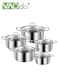 10 PCS Stainless Steel Cooking Pot Set with Tempered Glass Lid and Double Handles Compatible with Induction Electric Gas Cooktops Cookware Set