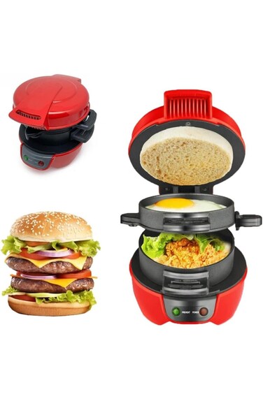 Sandwich &amp; Burger Maker, Panini Press with Egg Rings, Timer &amp; Non-Stick Plates &ndash; Fast &amp; Easy Use