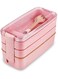 Three-Compartment Bento Lunch Box Set Pink 900ml
