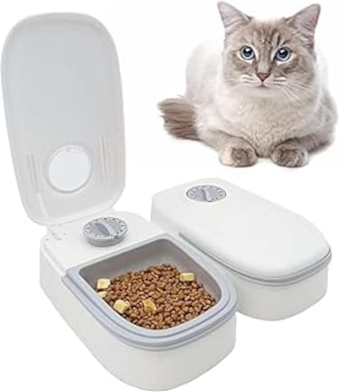 Automatic 2 Meals Cat Feeder Auto-On Smart Pet Feeder Dry and Wet Food Dispenser with 48-Hour Timer Tamper Resistant Design