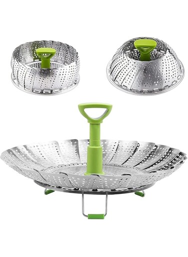azzeell Steamer Basket Stainless Steel Vegetable Steamer Basket Folding Steamer Insert for Veggie Fish Seafood Cooking, Expandable to Fit Various Size Pot (7.1" to 11")