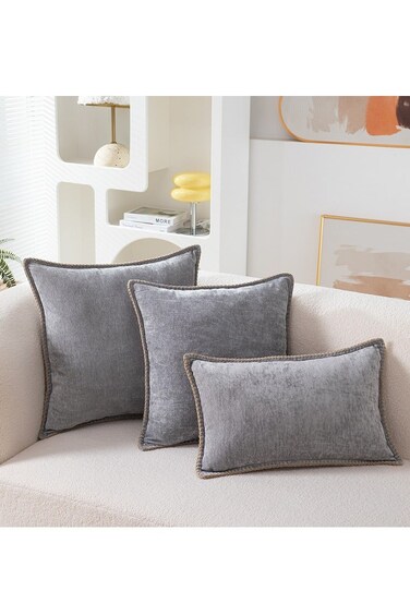 Plush Throw Pillow Covers Set of 3 - Soft Fluffy Decorative Pillow Covers for Sofa, Couch, Living Room Grey