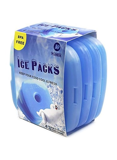 WORLD-BIO Ice Freezer Packs for Lunch Box Cooler, Reusable Cool Refreeze Blocks for Lunch Bags, Keeps Food Cold &amp; Fresh - Ideal for Kids School Lunch Boxes, Office/Picnic Lunch Set of 4, Blue