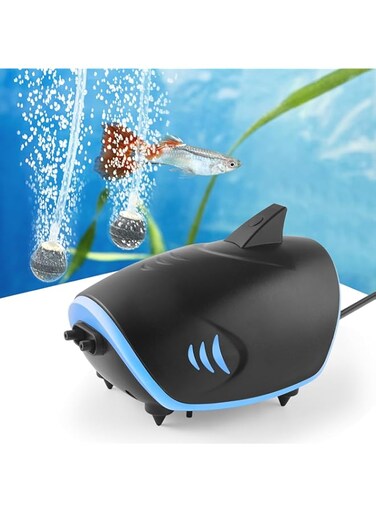 PYPABL 5L/min Quiet Aquarium Air Pump: 3W Adjustable Fish Tank Air Pump with 2 Outputs, Shark-Shaped Aquarium Aerator, Oxygen Pump for up to 400LTank