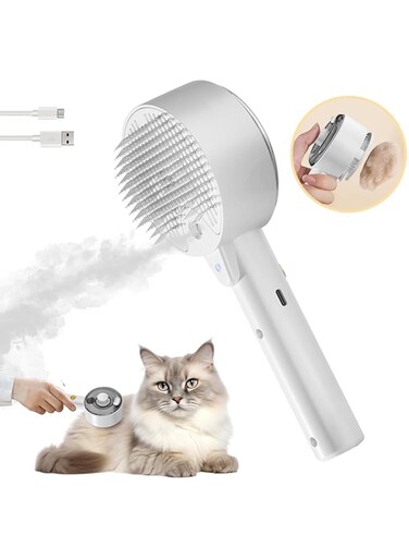 Cloud Care Cat Brush for Indoor Cat Steam Brush for Shedding Spritz Defur Comb for Cats Steam Cat Brush for Long Short Hair Cat Dog Pet Steam Brush for Cats Massage Grooming Self-Cleaning (White)