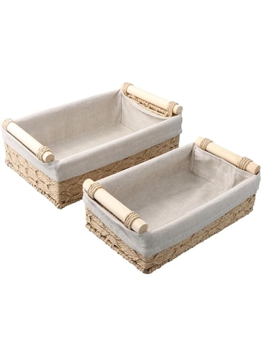 YILANJIN Woven Storage Baskets, Set of 2 Wicker Baskets Bins with Removable Liners, Lightweight and Durable, Woven Wicker Storage Baskets, for Home, Living Room, Bathroom, or Kitchen