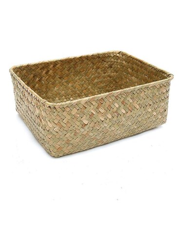 Handmade Straw Dried Flower Fruit Pot Basket Rattan Box Candy Earphone Organizer Primary Color 20*10*20cm