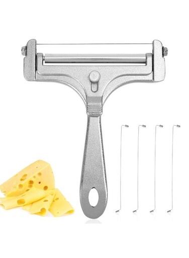 Cheese Cutter, Stainless Steel Cheese Slicer with 4pcs Extra Wires Adjustable Handheld Butter Block Cutter for Cheddar Gruyere Mozzarella Kitchen Slicing Tools