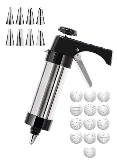 Life Cookie Press, Stainless Steel Spritz Cookie Pres with 13 Discs &amp; 8 Nozzles for Home DIY Biscuit &amp; Cake Decorating, Cookie Press Set for Baking, Black