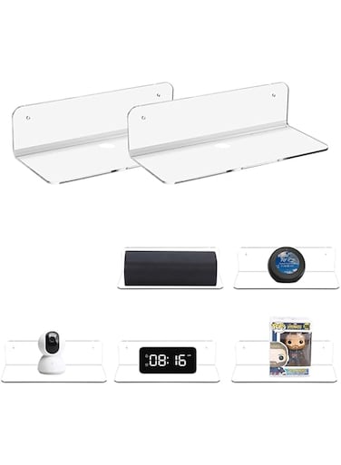 U HOOME Acrylic Floating Wall Shelves Set of 2,Clear Display Shelf, Damage-Free Expand Wall Space for Smart Speaker, Webcam, Switch, Electronics