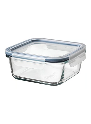 Food Container with Lid, Square, Glass/Plastic, 600 ml