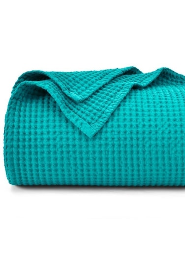 100% Cotton Waffle Weave Blanket Double Size 150 x 200cm, Pre-Washed Lightweight Breathable Throw Blanket for Summer, Oeko-TEX Certified for Bed Sofa, Home Decor, Green