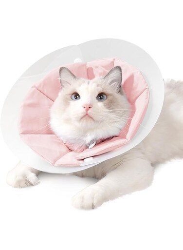 Azonee Cute Cat Recovery Collar Soft Adjustable Cats Cone, Lightweight Waterproof Kitten Cones, Anti-Bite Pet Neck Pillow Easy to Wear Prevent Lick Wound After Surgery Injury (Pink-S)