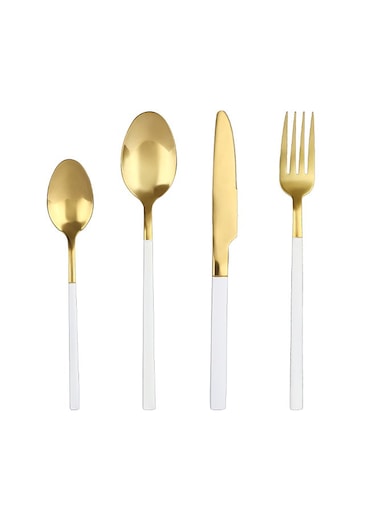 4-Piece Simple Design Cutlery Gift Set White/Gold