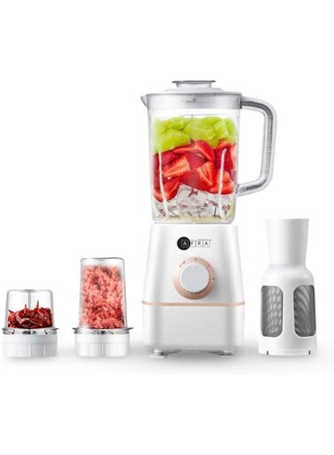 AFRA 3 in 1 BLENDER, BPA Free 1.5L JAR, Chopping &amp; Grinding Mill, 400W Copper Motor, Filter &amp; Strainer, 50-60 Hz, AF-0400BLWT, 2 Years Warranty.