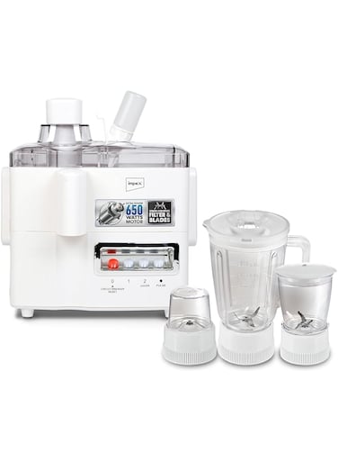 Impex 4-in-1 Food Processor, 650W Blender - Large 1.5L Jar   2-Year Warranty   Easy-to-Clean Detachable Parts Stainless Steel Filter And Blade Two Speed And Pulse Control Section Overheat Protection