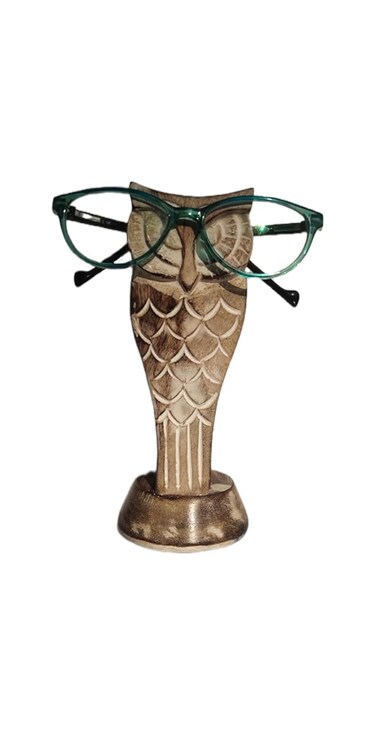 Generic Handcrafted Wooden Owl Spectacle Holder - Unique Eyeglasses Stand with Gift Packaging   for Him, Her, Office &amp; Home Decor