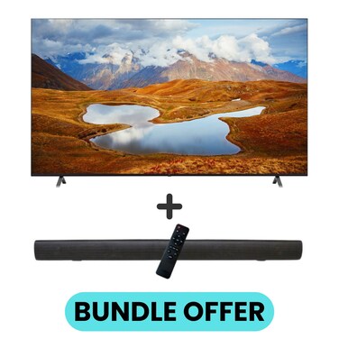 50 Inch UHD UR801C 4K UHD Smart TV with HDR10, 60Hz, &alpha;5 AI Processor 4K Gen6, webOS 23, and 2.0 Channel 600W Soundbar, Bluetooth, USB, FM Radio, 50UR801C0LJ + TH-N322B