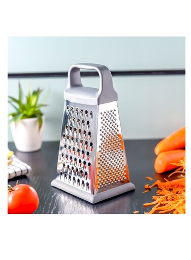 Stainless Steel 4-Sided Grater- RF12347/ with TPR Base and ABS handle, Light-Weight and Compact Design Silver